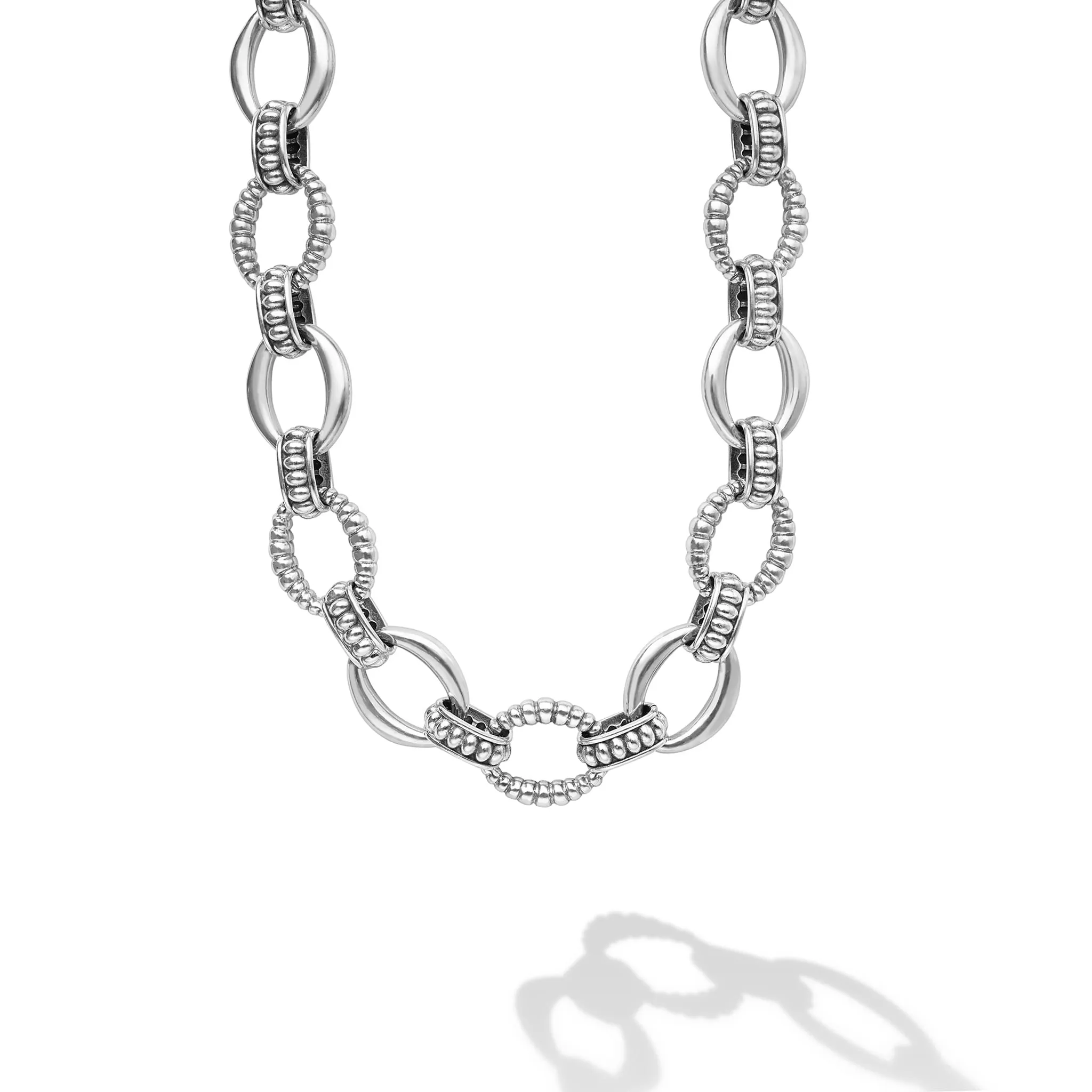 Signature Caviar Sterling Silver Oval Fluted Link Necklace | 15mm sold by LAGOS