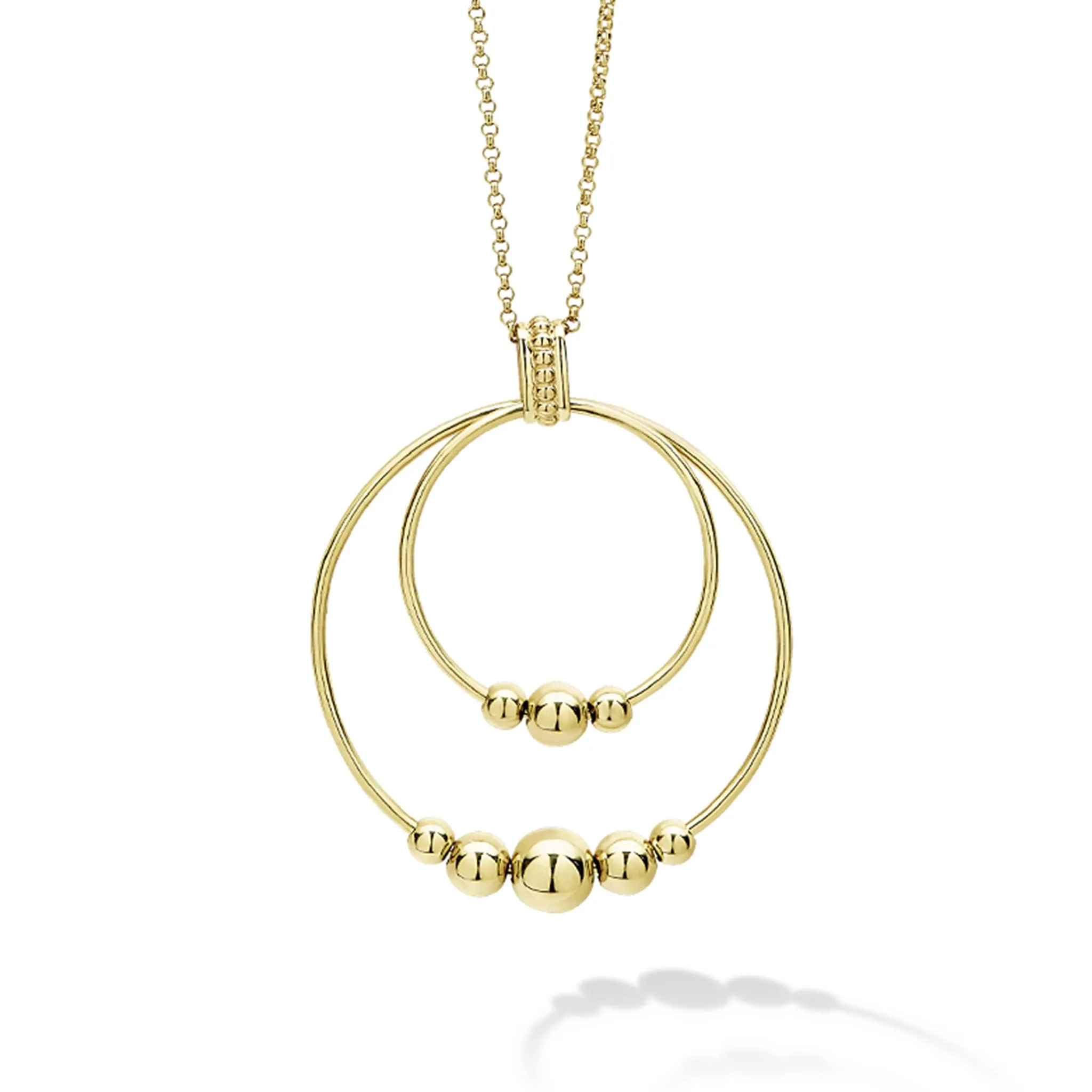 Caviar Gold 18K Gold Double Circle Bead Pendant Necklace sold by LAGOS