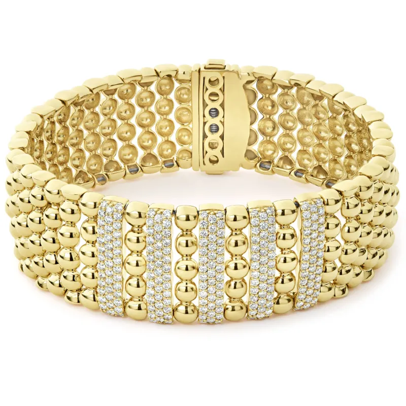 Caviar Gold Five Station 18K Gold Diamond Bracelet | 20mm sold by LAGOS