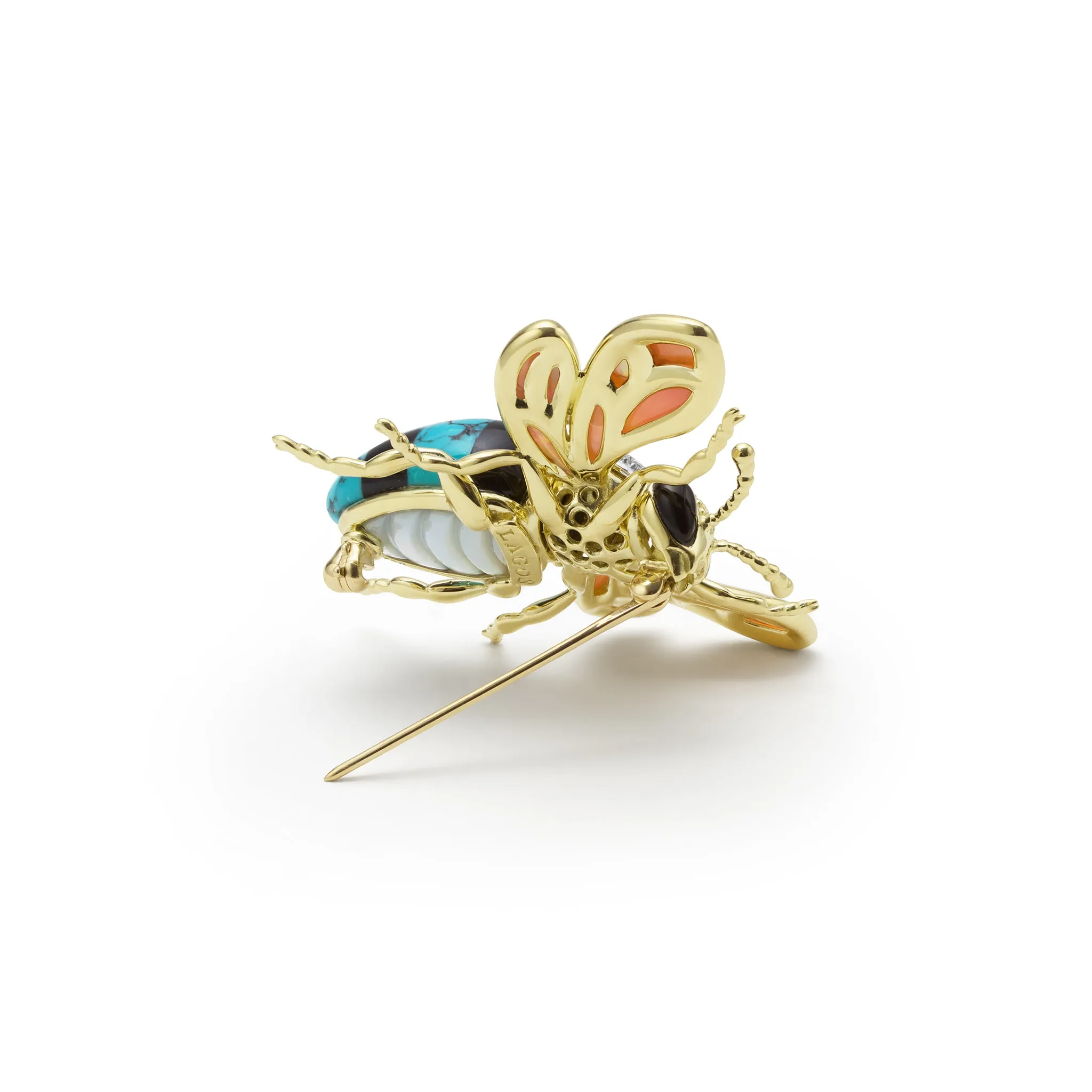 Rare Wonders 18K Gold Turquoise and Onyx Honeybee Pin sold by LAGOS product image thumbnail 4