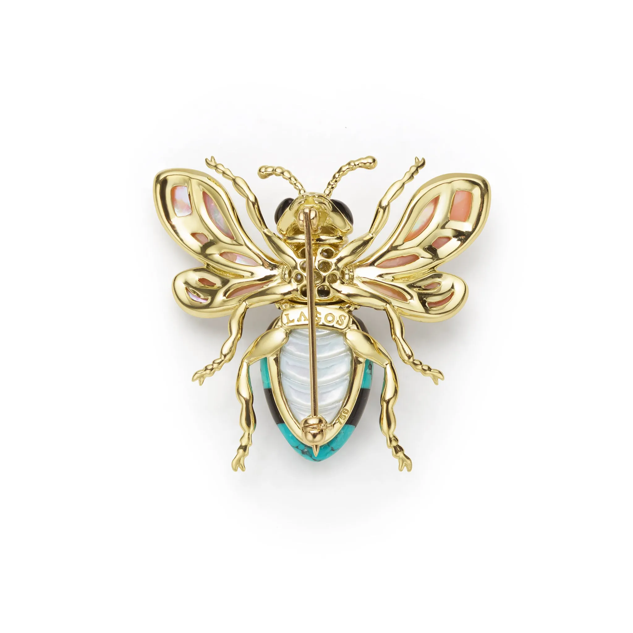 Rare Wonders 18K Gold Turquoise and Onyx Honeybee Pin sold by LAGOS product image thumbnail 3
