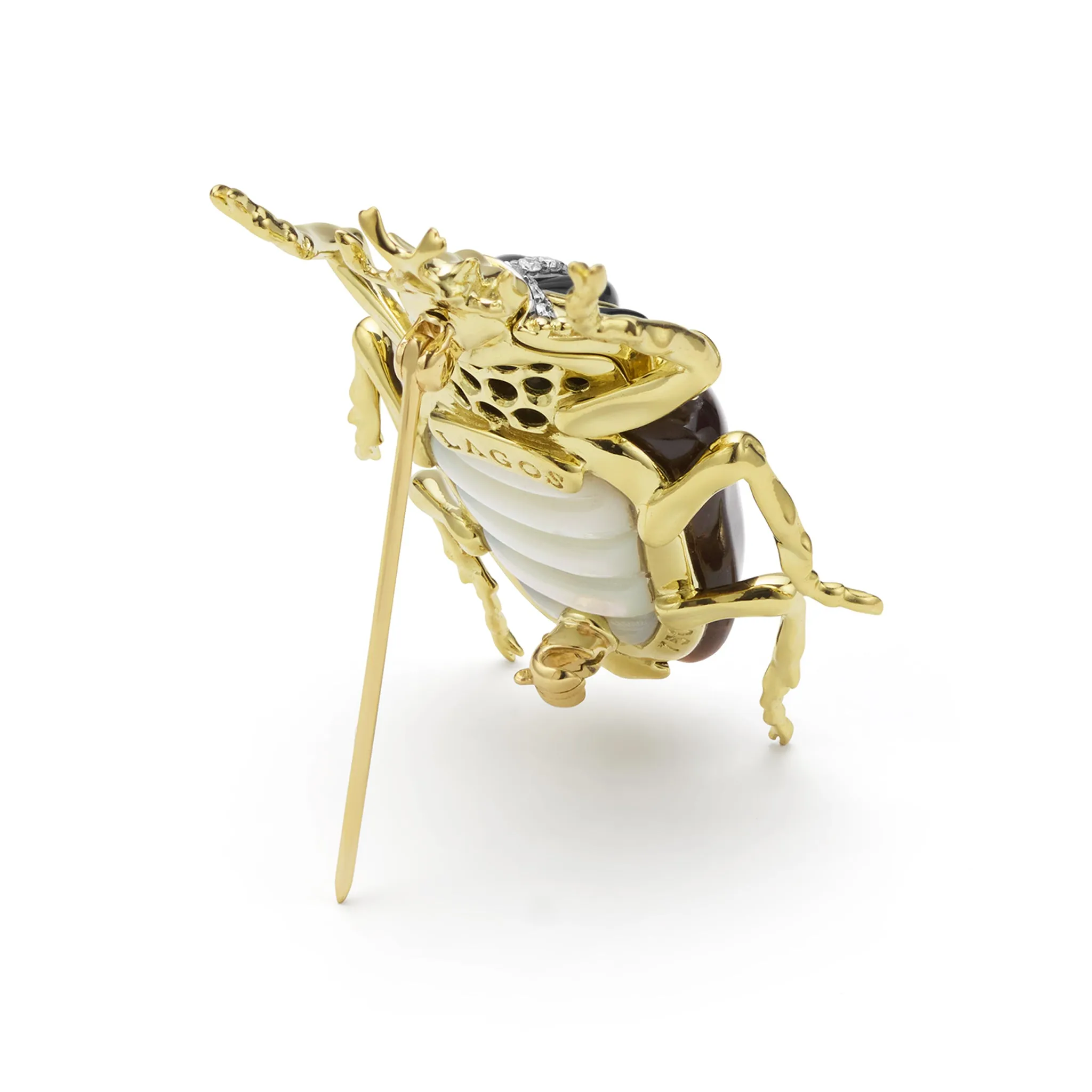 Rare Wonders 18K Gold Tiger Eye and Onyx Goliath Beetle Pin sold by LAGOS product image thumbnail 5