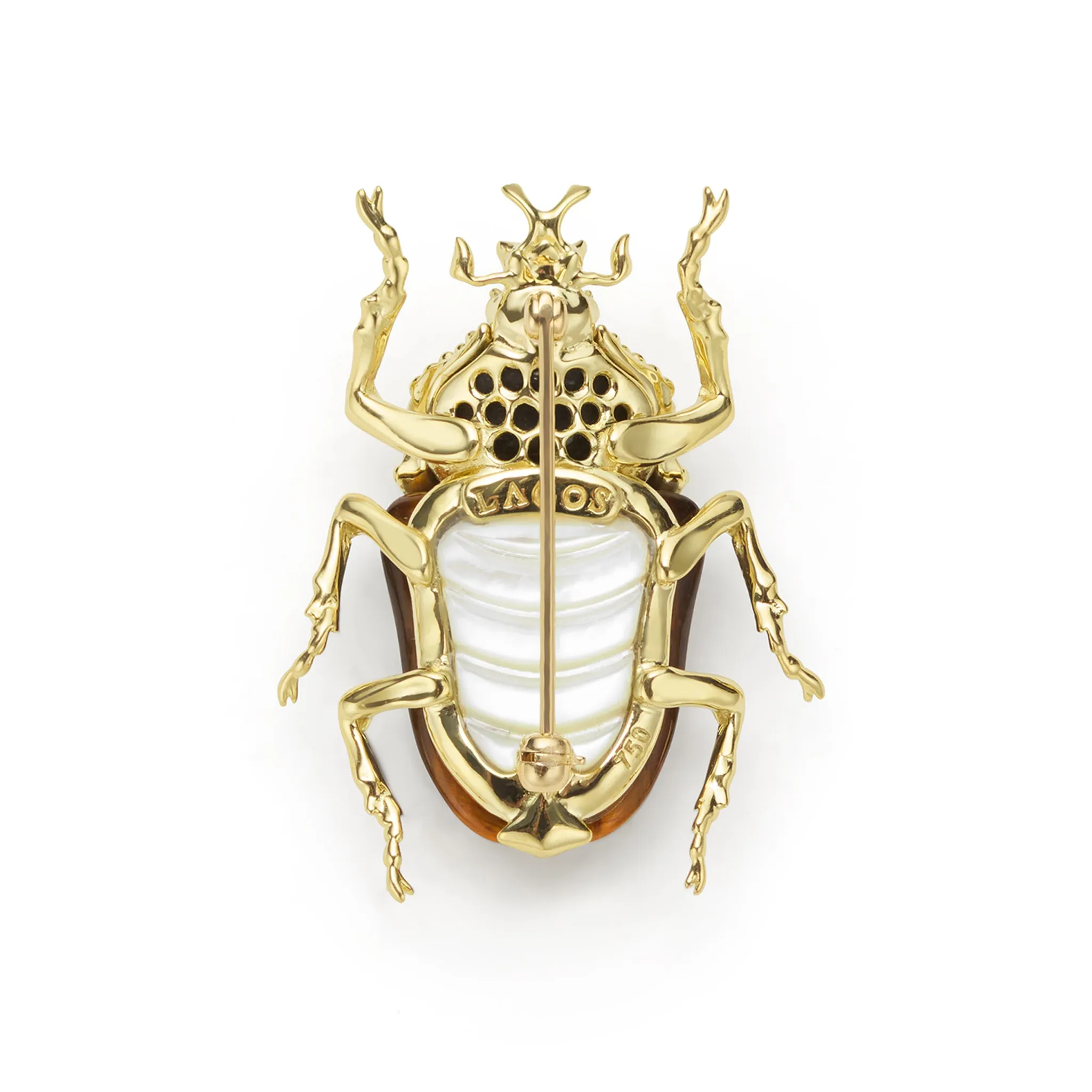 Rare Wonders 18K Gold Tiger Eye and Onyx Goliath Beetle Pin sold by LAGOS product image thumbnail 2
