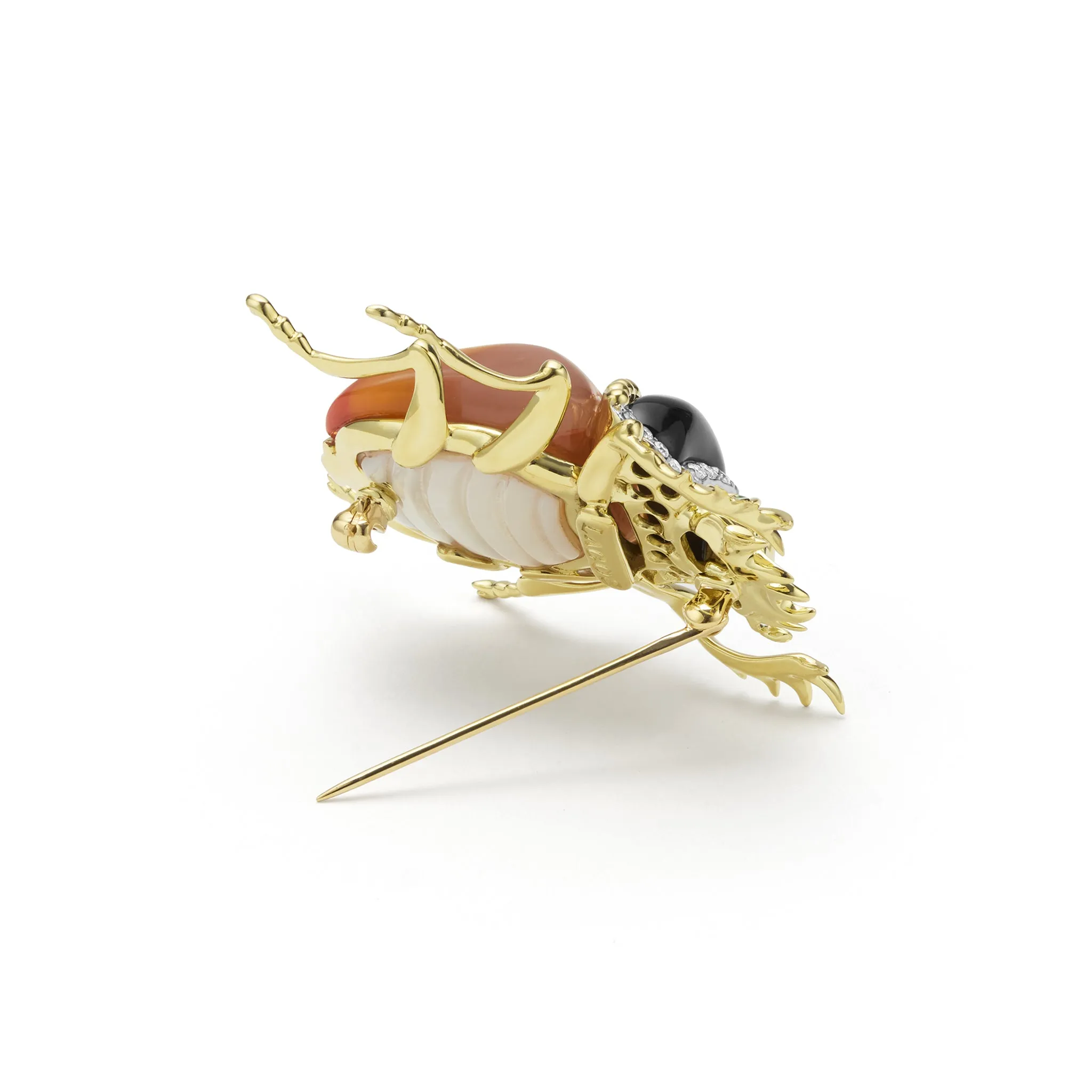 Rare Wonders 18K Gold Agate and Diamond Scarab Beetle Pin sold by LAGOS product image thumbnail 5