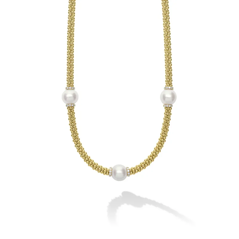 Luna 18K Gold Three Station Pearl Necklace | 16 in sold by LAGOS