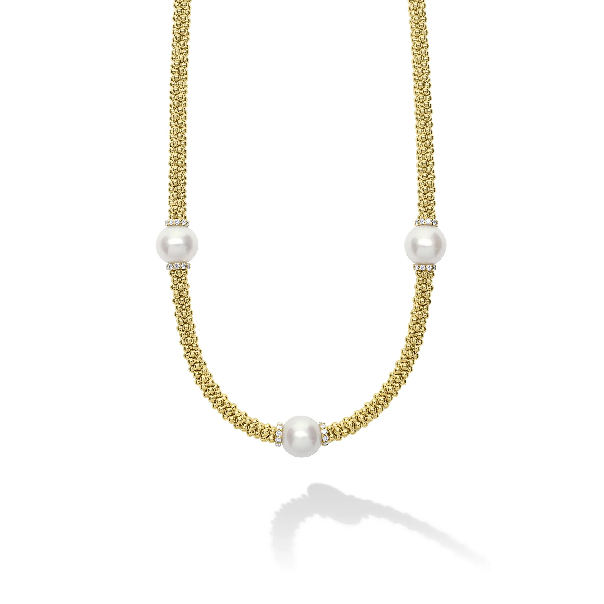 Luna 18K Gold Three Station Pearl Necklace | 16 in sold by LAGOS