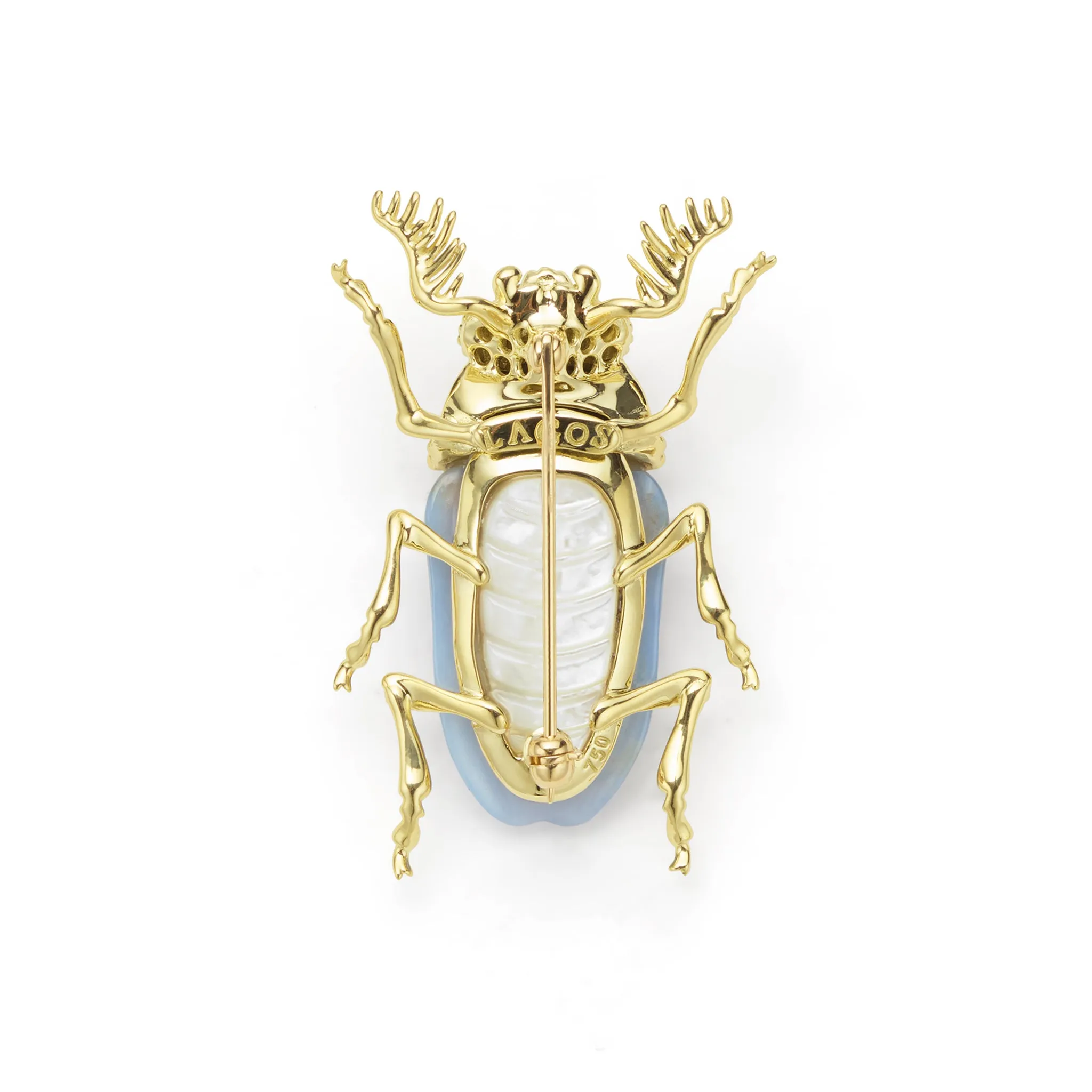 Rare Wonders 18K Gold Blue Chalcedony and Onyx Beetle Pin sold by LAGOS product image thumbnail 3