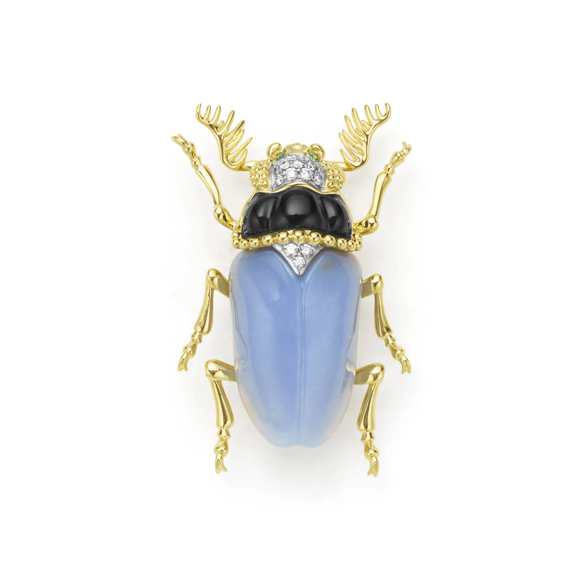 Rare Wonders 18K Gold Blue Chalcedony and Onyx Beetle Pin sold by LAGOS
