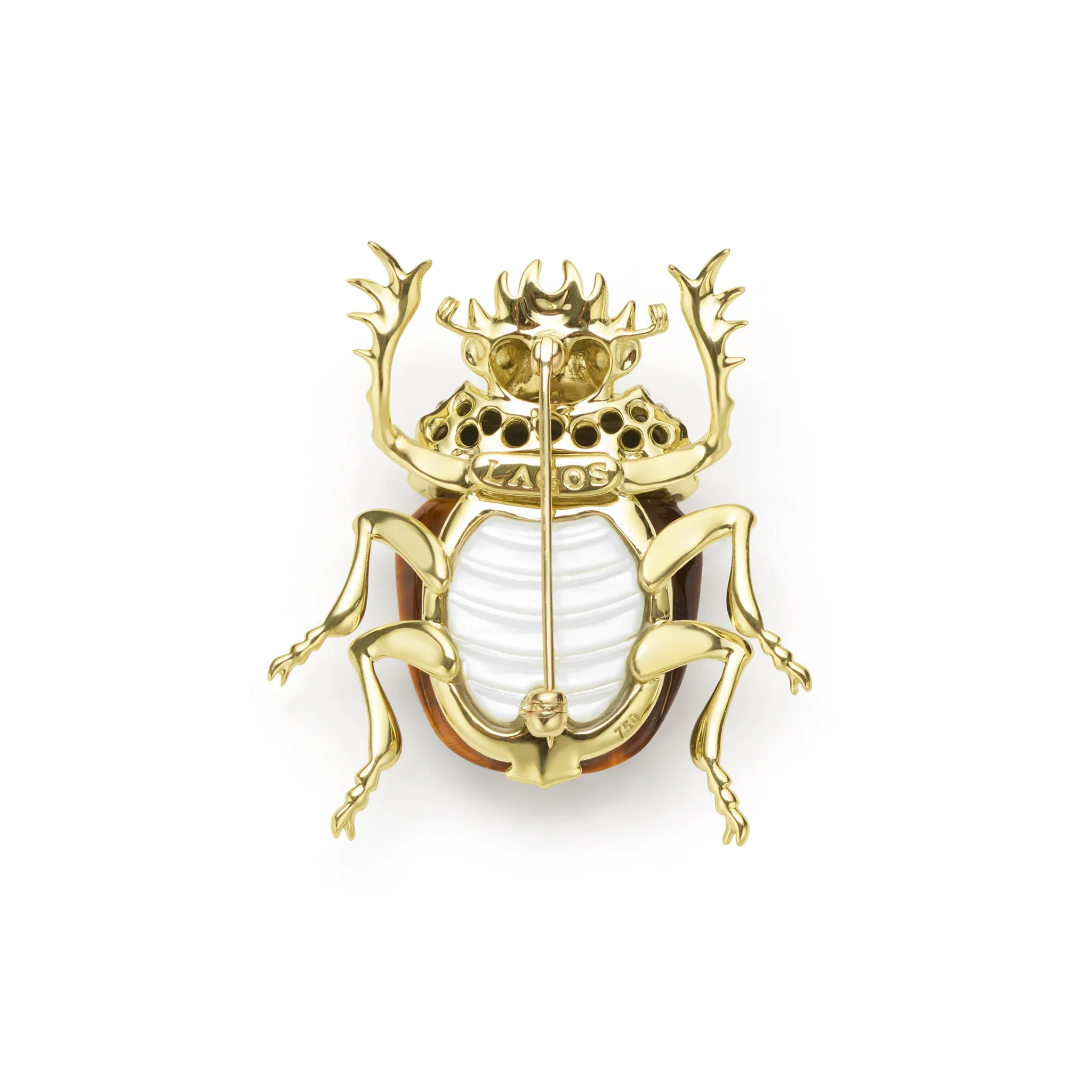 Rare Wonders 18K Gold Tigers Eye and Diamond Scarab Beetle Pin sold by LAGOS product image thumbnail 3