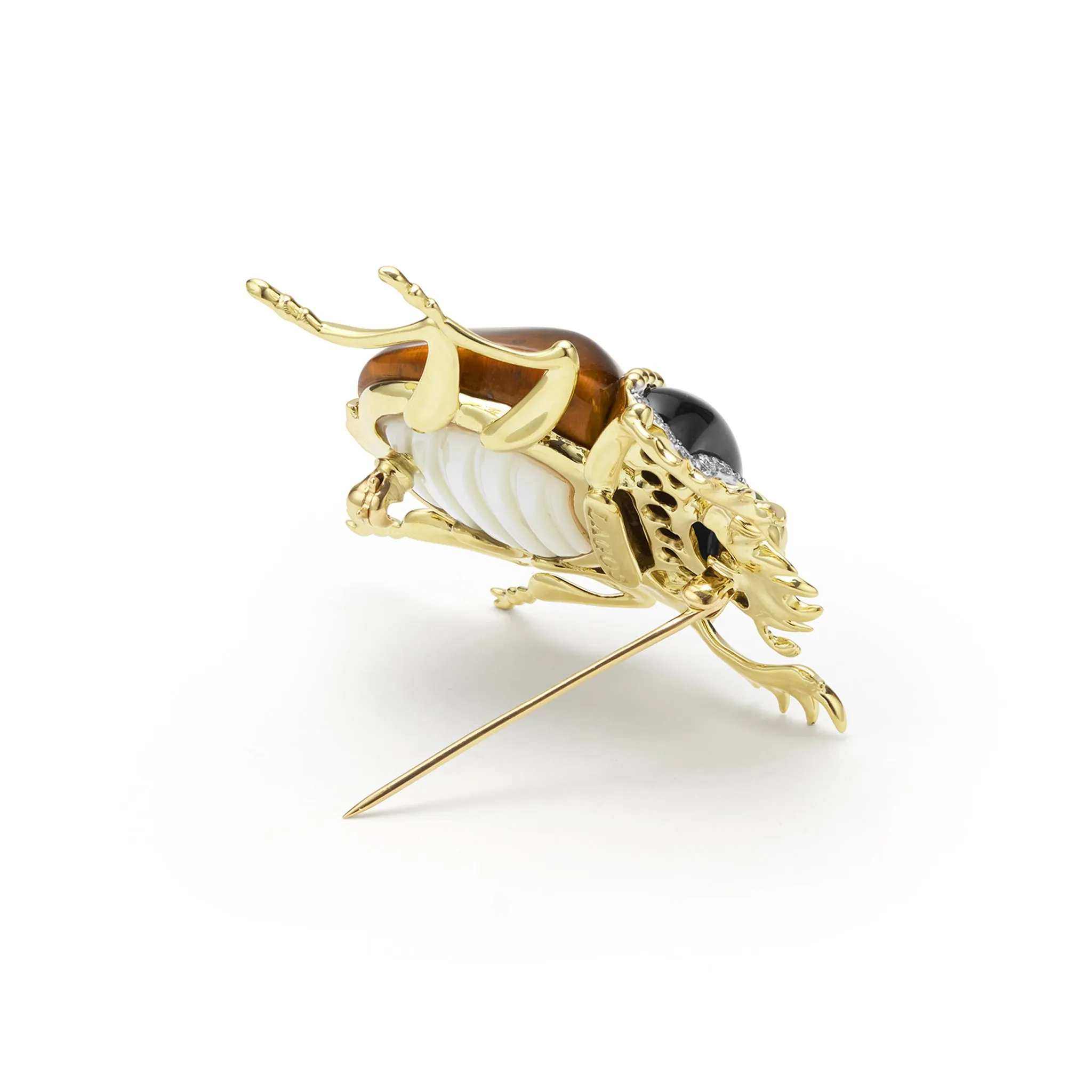 Rare Wonders 18K Gold Tigers Eye and Diamond Scarab Beetle Pin sold by LAGOS product image thumbnail 5