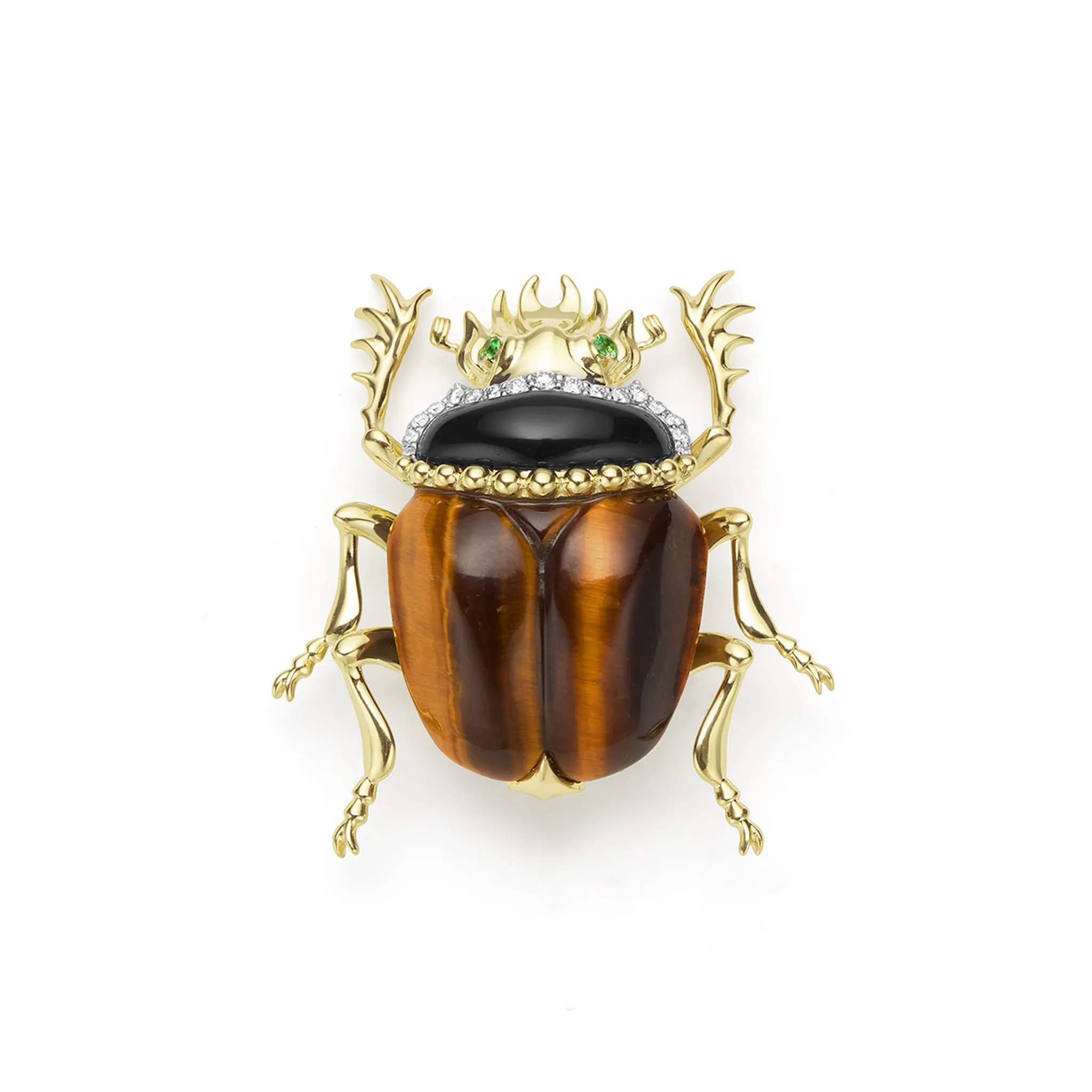 Rare Wonders 18K Gold Tigers Eye and Diamond Scarab Beetle Pin sold by LAGOS