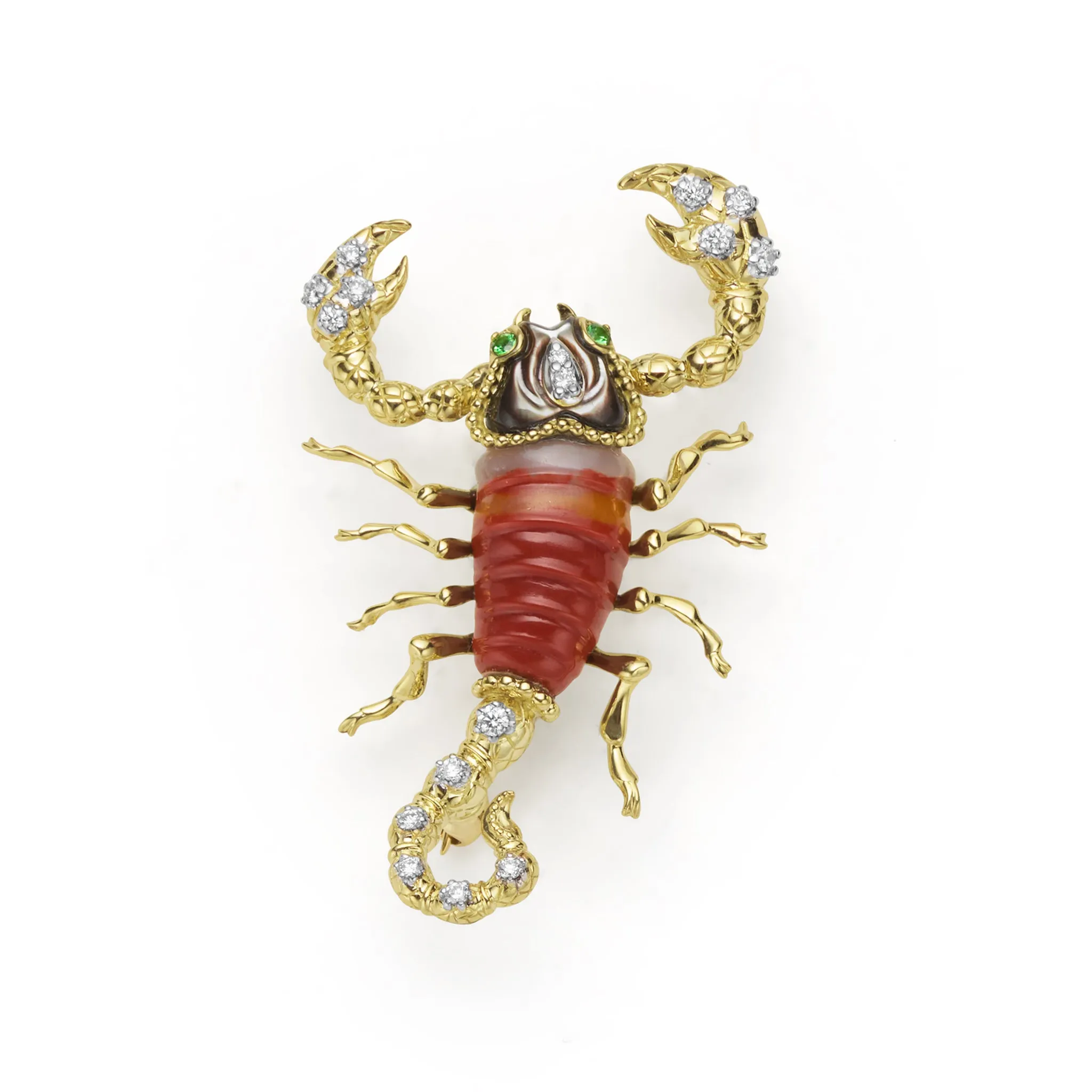 Rare Wonders 18k Gold Tri-Color Agate and Diamond Scorpion Pin sold by LAGOS