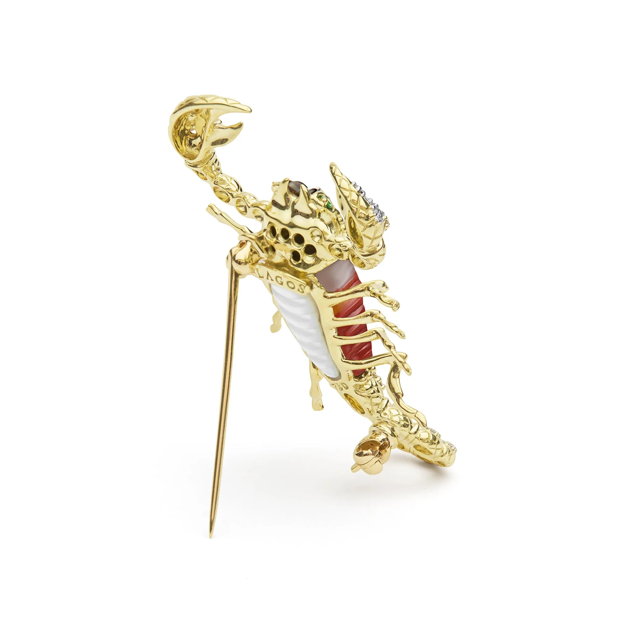 Rare Wonders 18k Gold Tri-Color Agate and Diamond Scorpion Pin sold by LAGOS product image thumbnail 4