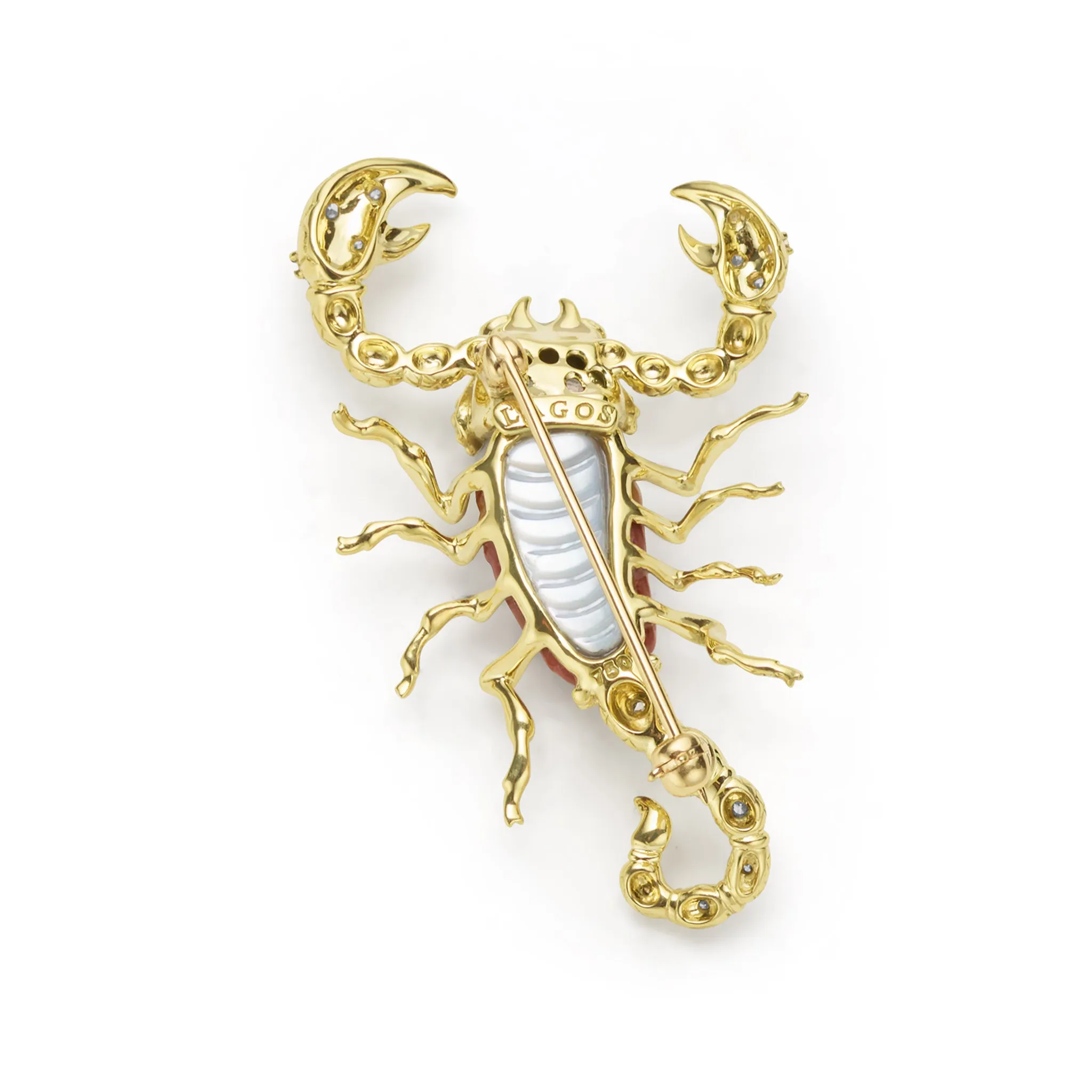 Rare Wonders 18k Gold Tri-Color Agate and Diamond Scorpion Pin sold by LAGOS product image thumbnail 3