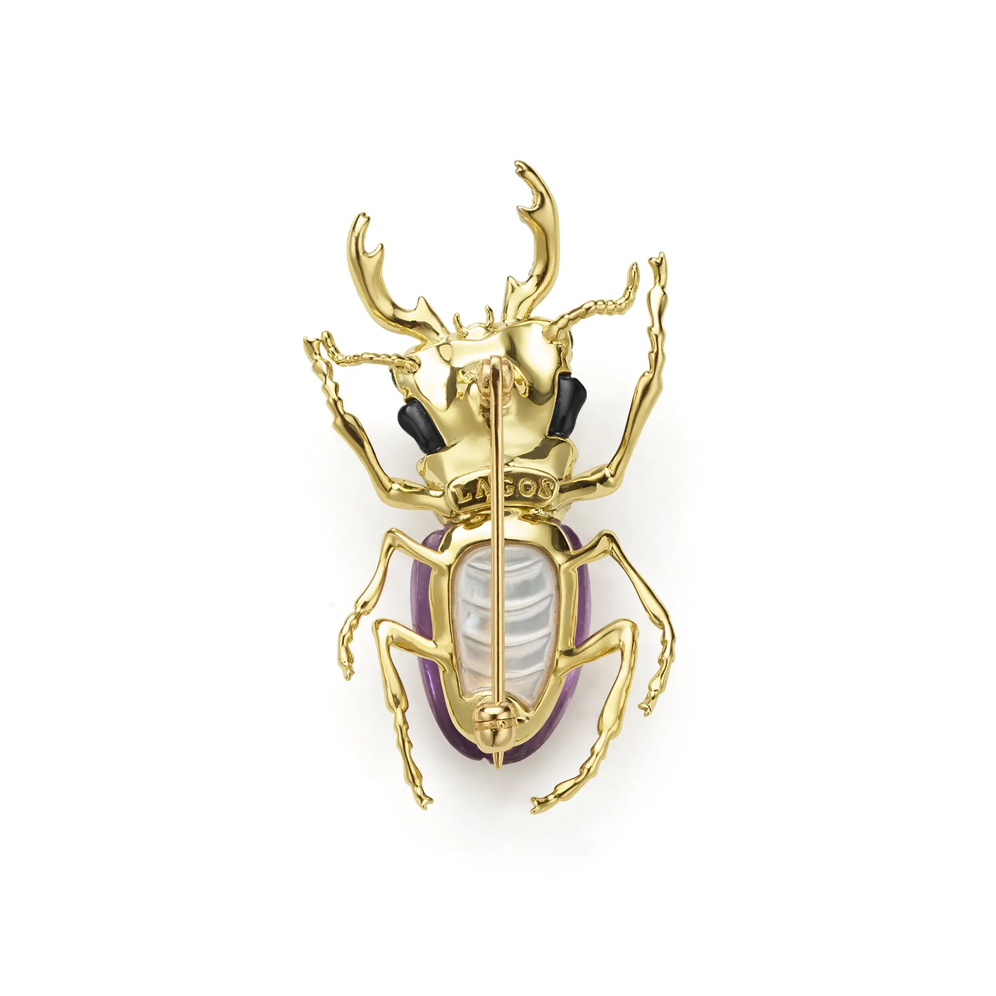 Rare Wonders 18K Gold Amethyst and Onyx Stag Beetle Pin sold by LAGOS product image thumbnail 3