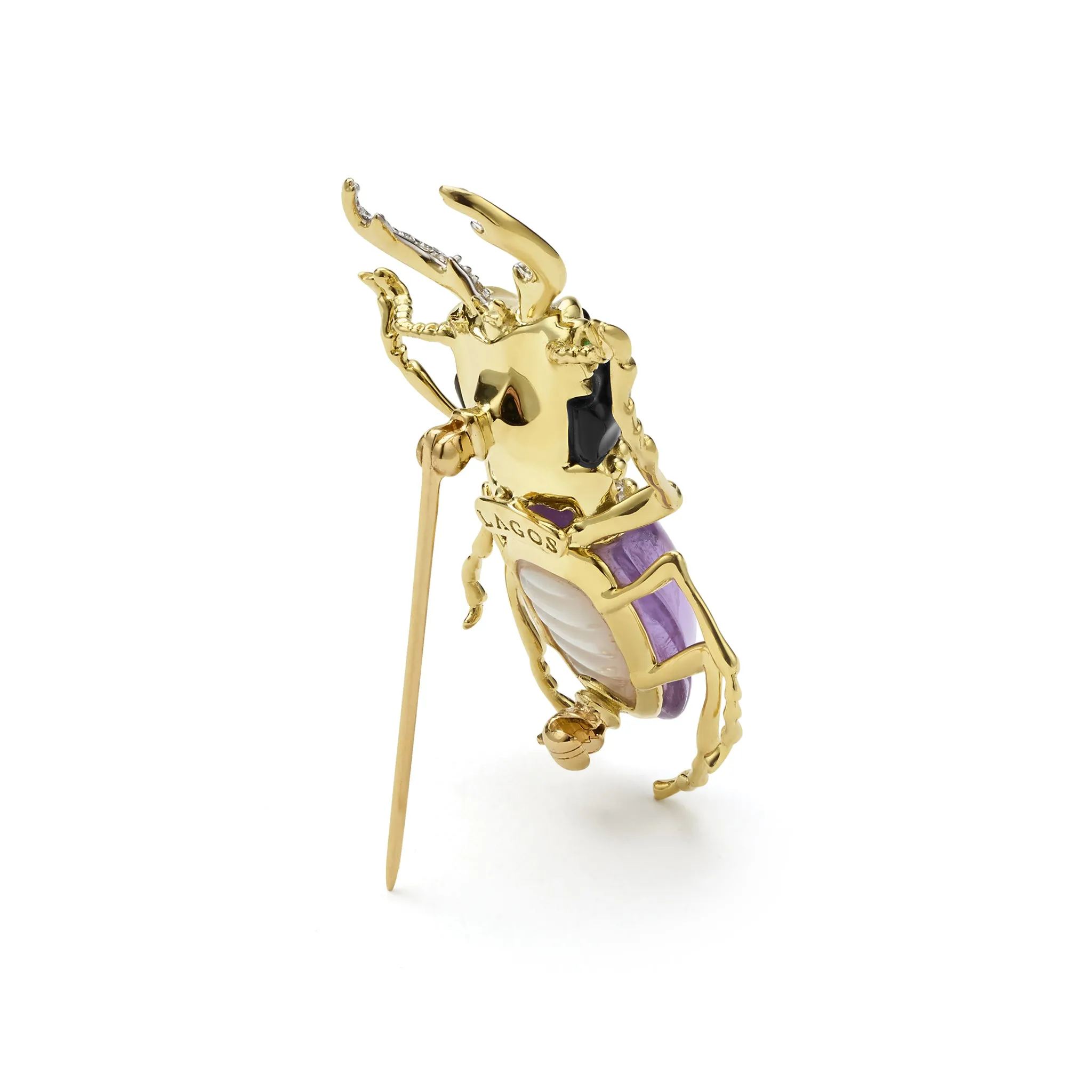 Rare Wonders 18K Gold Amethyst and Onyx Stag Beetle Pin sold by LAGOS product image thumbnail 4