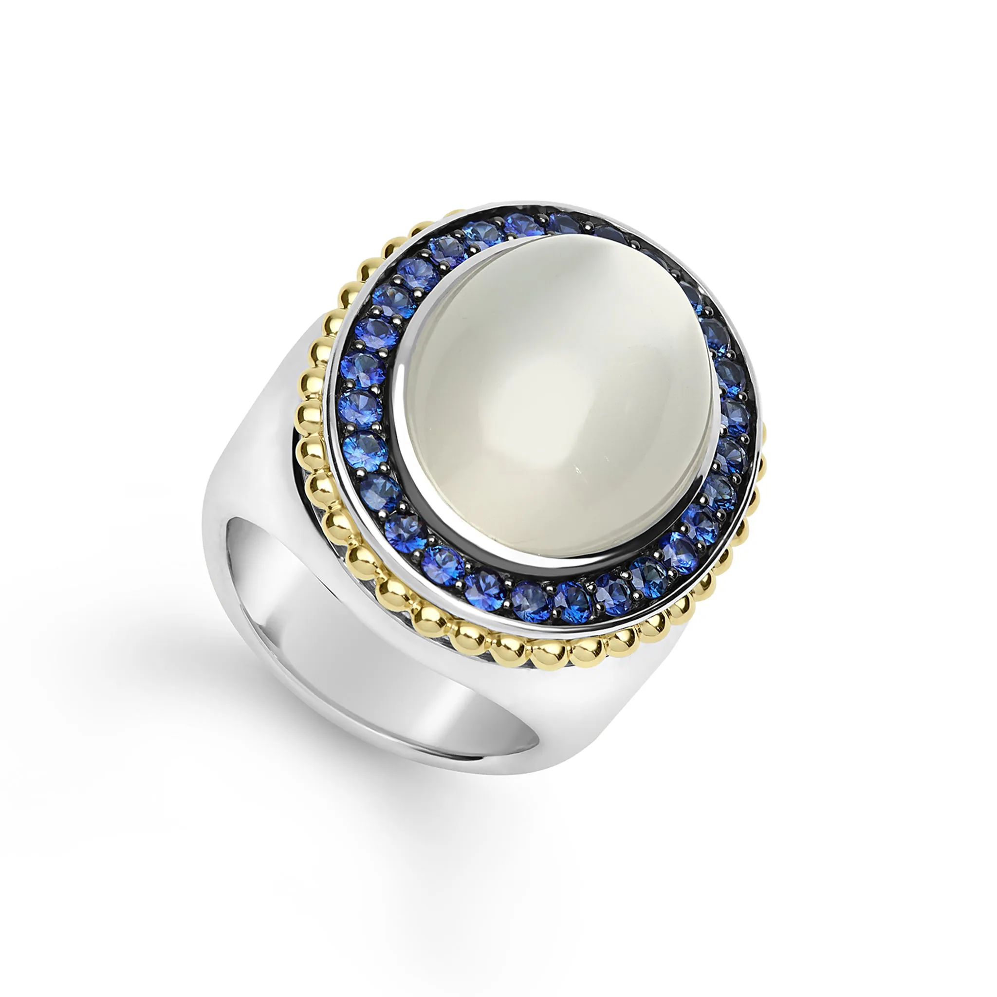 Caviar Color Two-Tone Large Moonstone and Sapphire Ring sold by LAGOS