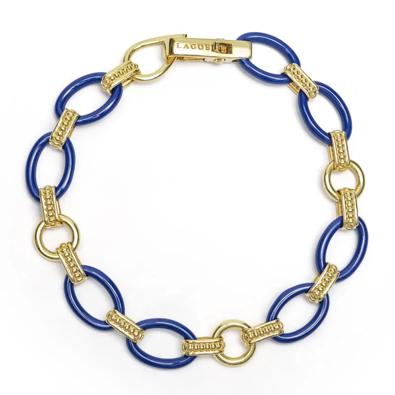 Meridian 18k Gold and Marine Meridian Oval Link Bracelet made by LAGOS