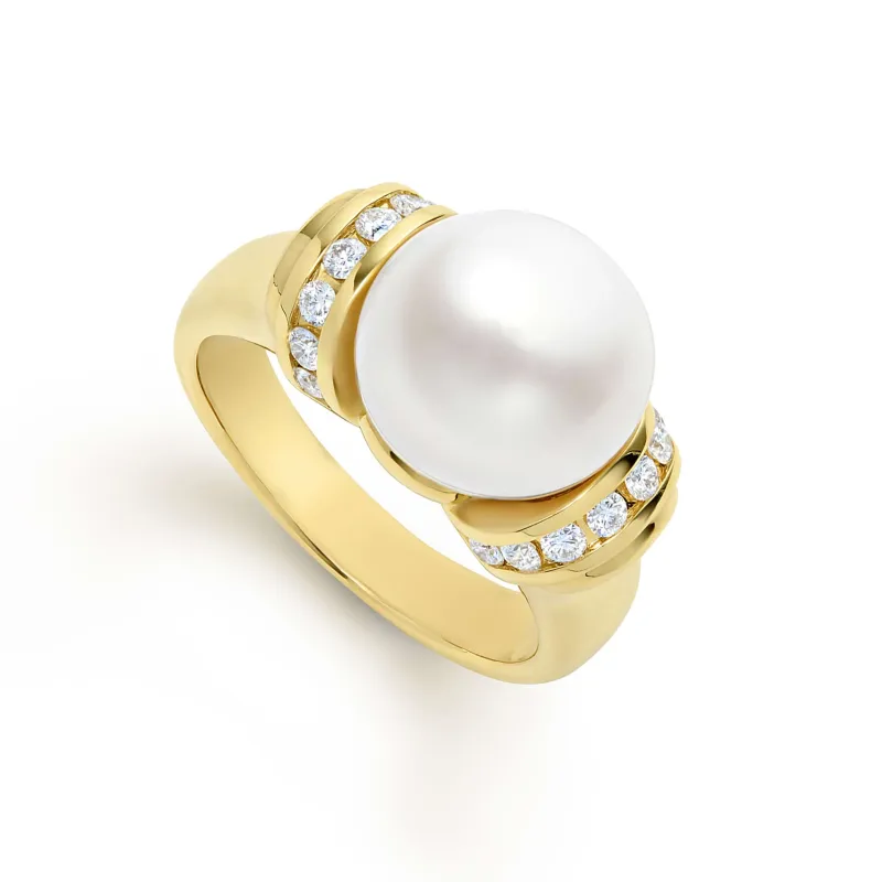 Studio 18K Gold Pearl and Diamond Ring sold by LAGOS