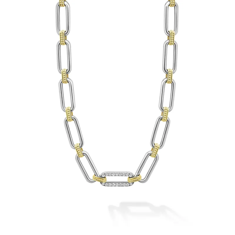 Signature Caviar Two-Tone Link Single Station Diamond Necklace sold by LAGOS
