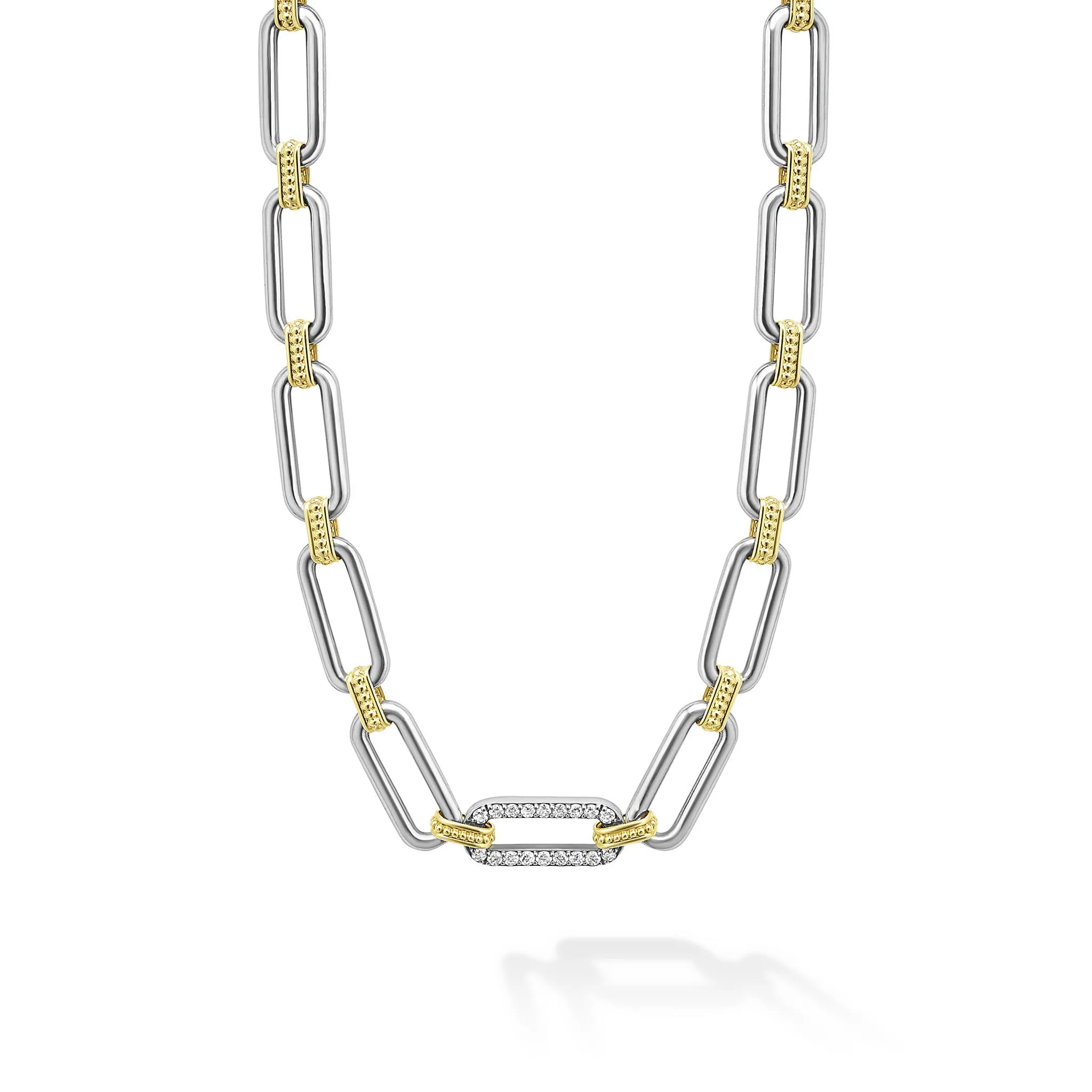 Signature Caviar Two-Tone Link Single Station Diamond Necklace sold by LAGOS