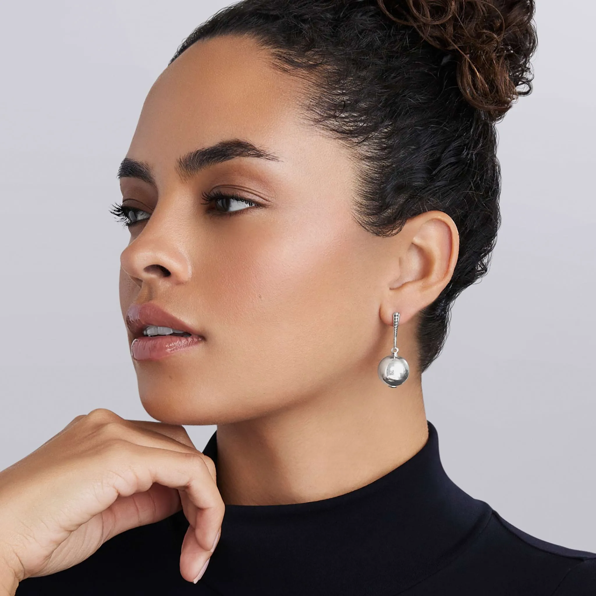 Caviar Bubbly Silver Beaded Drop Earrings sold by LAGOS product image thumbnail 2