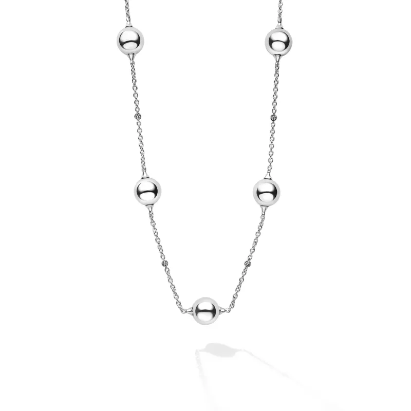 Caviar Bubbly Silver Beaded Station Necklace sold by LAGOS