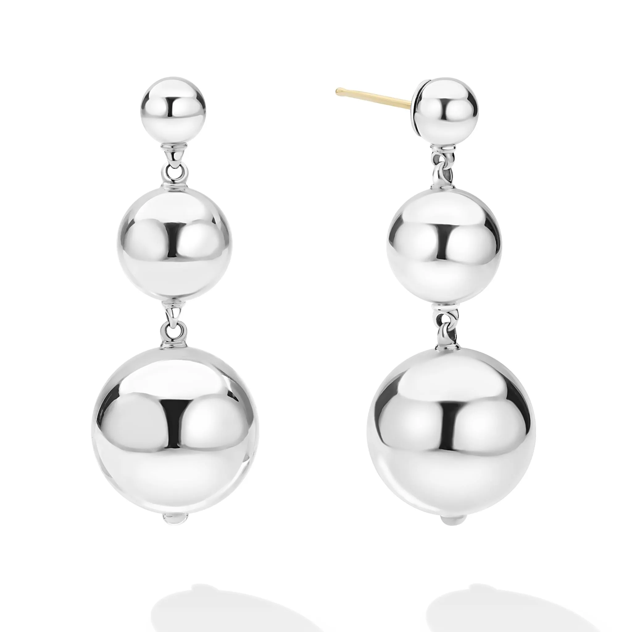 Caviar Bubbly Silver Triple Beaded Drop Earrings sold by LAGOS