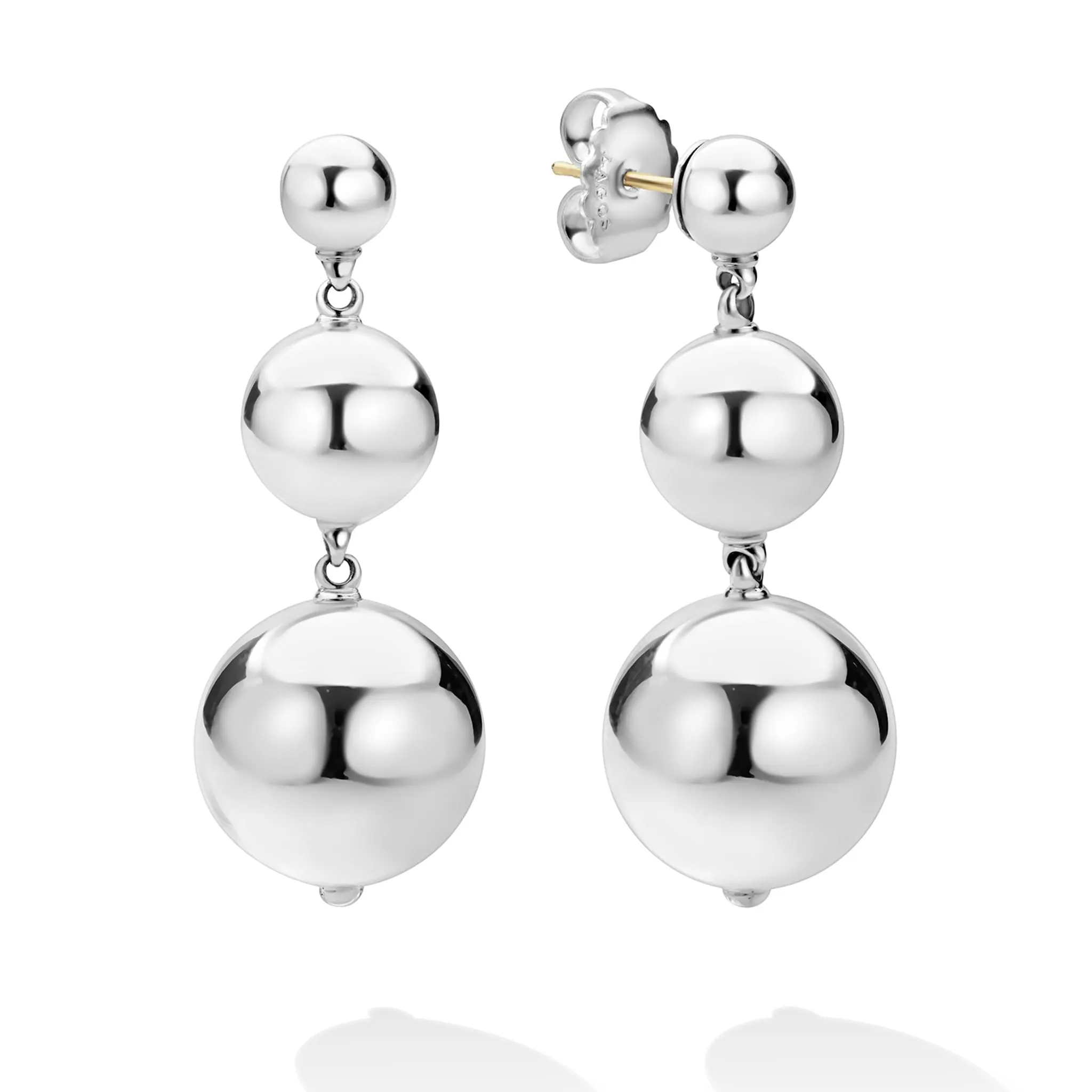 Caviar Bubbly Silver Triple Beaded Drop Earrings sold by LAGOS product image thumbnail 3