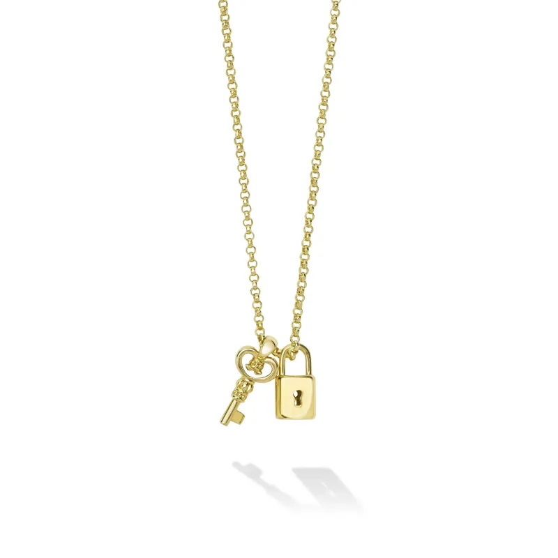 Caviar Gold 18K Gold Mini Lock and Key Pendant Necklace made by LAGOS