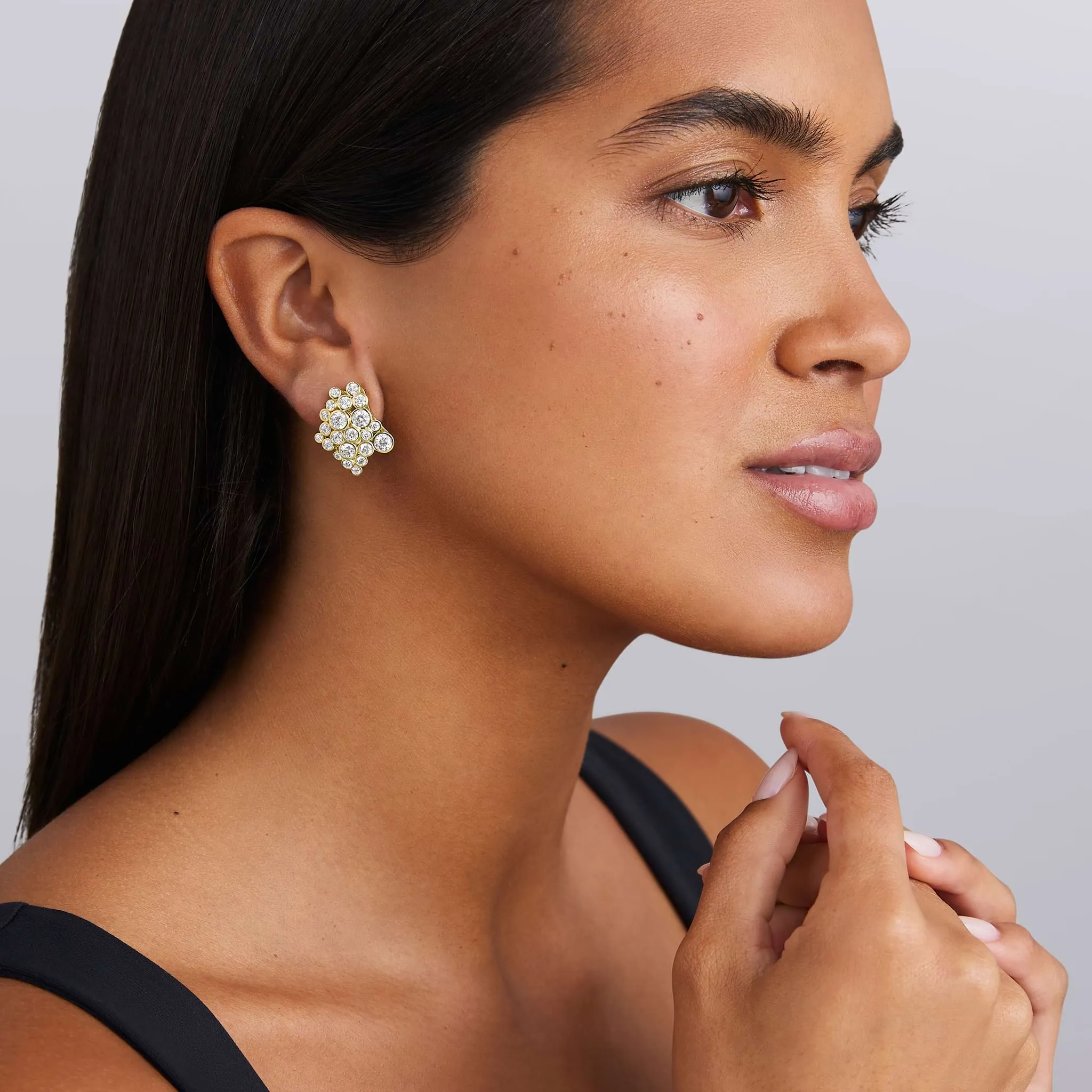 Fizz 18K Gold Diamond Cluster Omega Clip Earrings sold by LAGOS product image thumbnail 2