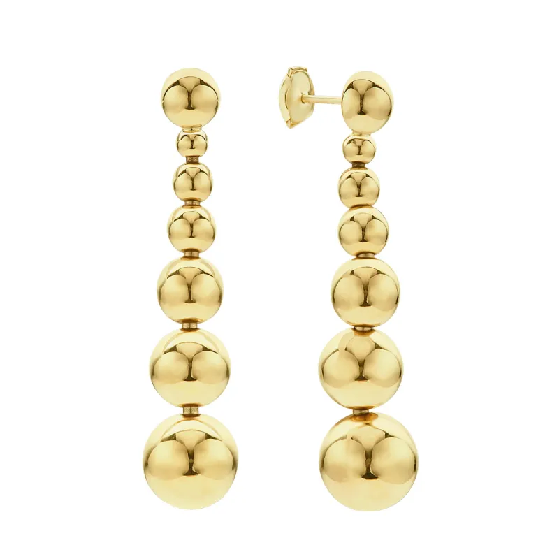 Caviar Gold Seven Graduated Bead Elevated Drop Earrings sold by LAGOS
