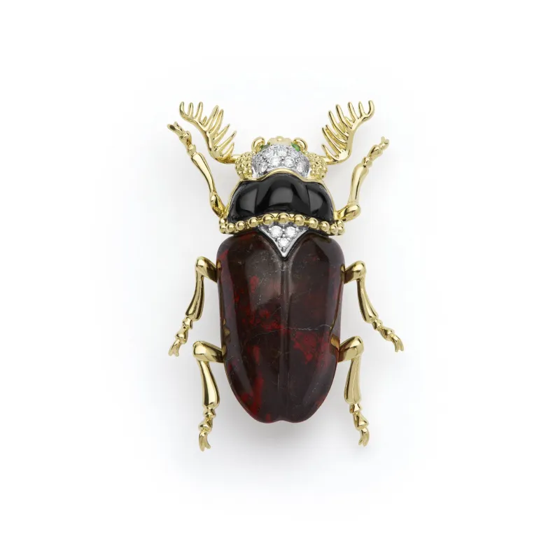 Rare Wonders 18K Iddingsite and Onyx Beetle Pin made by LAGOS