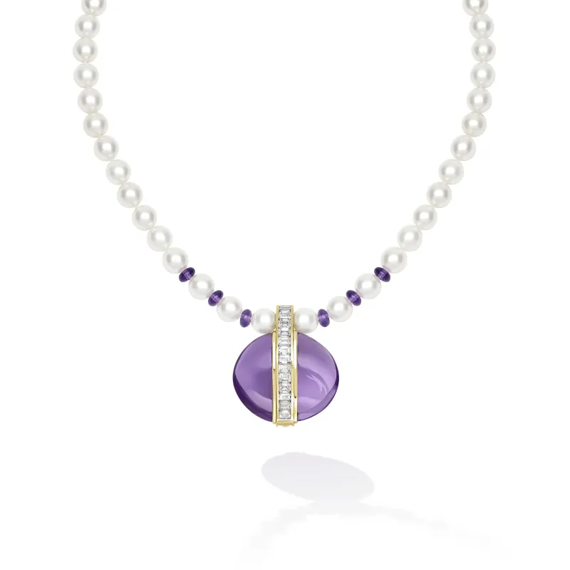 18K Gold Amethyst and Pearl Pendant Necklace made by LAGOS