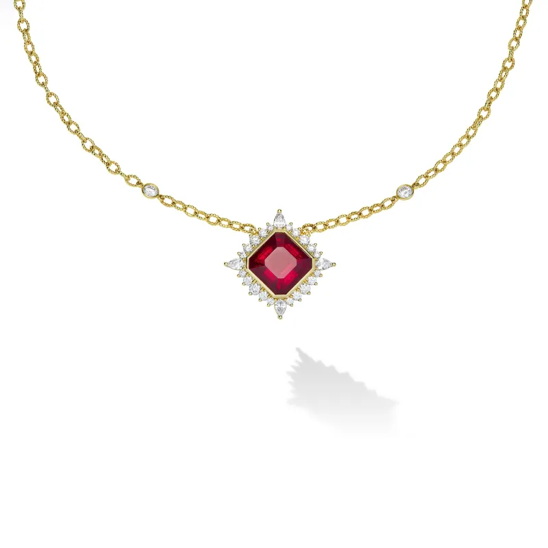 SML 18K Gold Rubellite and Diamond Link Necklace made by LAGOS
