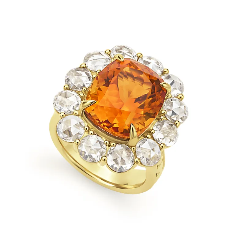 SML 18K Gold Cushion Cut Citrine and Diamond Ring made by LAGOS