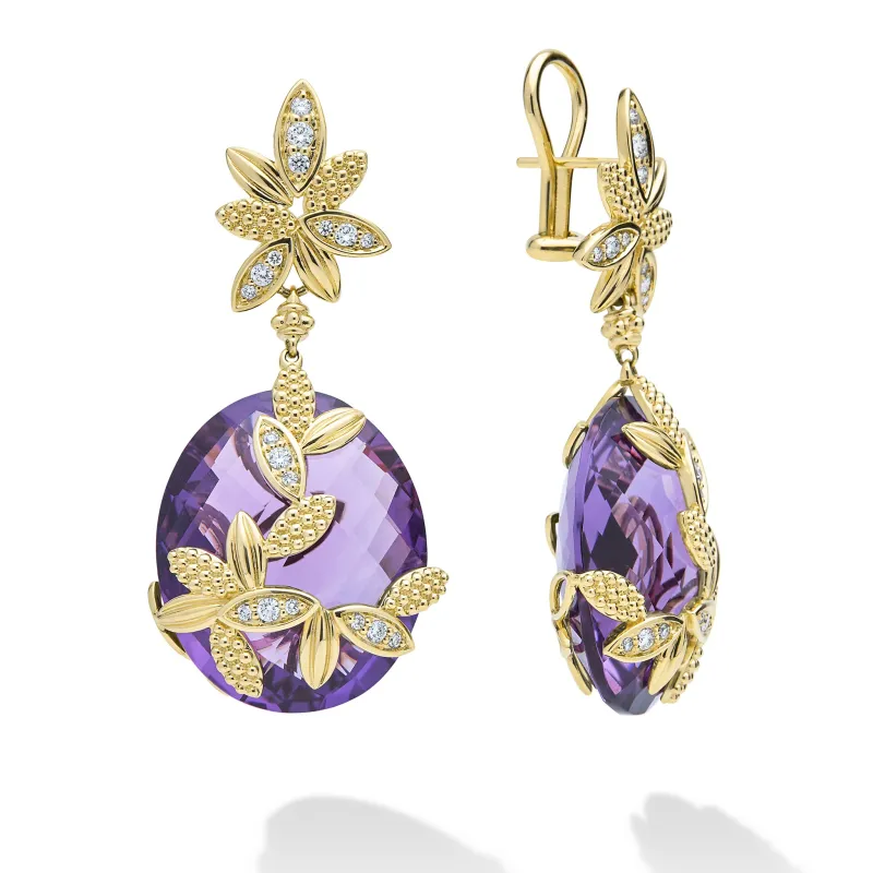 SML 18K Gold Amethyst Flower Drop Earring made by LAGOS