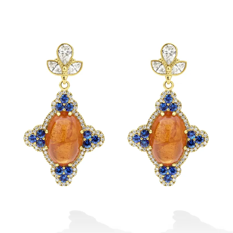 SML 18K Gold Orange Garnet and Sapphire Lutus Drop Earring made by LAGOS