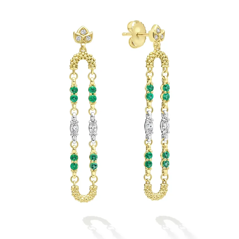Studio 18k Gold Diamond and Emerald Drop Earrings made by LAGOS