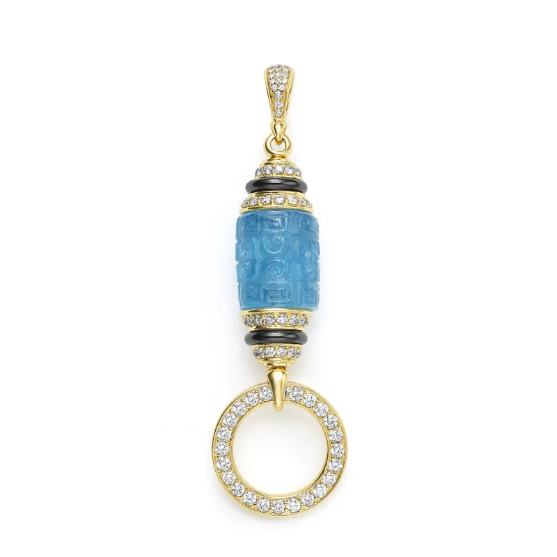 Caviar Gold 18K Gold Aquamarine and Diamond Pendant made by LAGOS