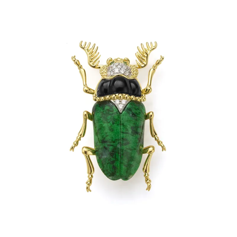 Rare Wonders 18K Gold Maw Sit Sit and Onyx Beetle Pin made by LAGOS