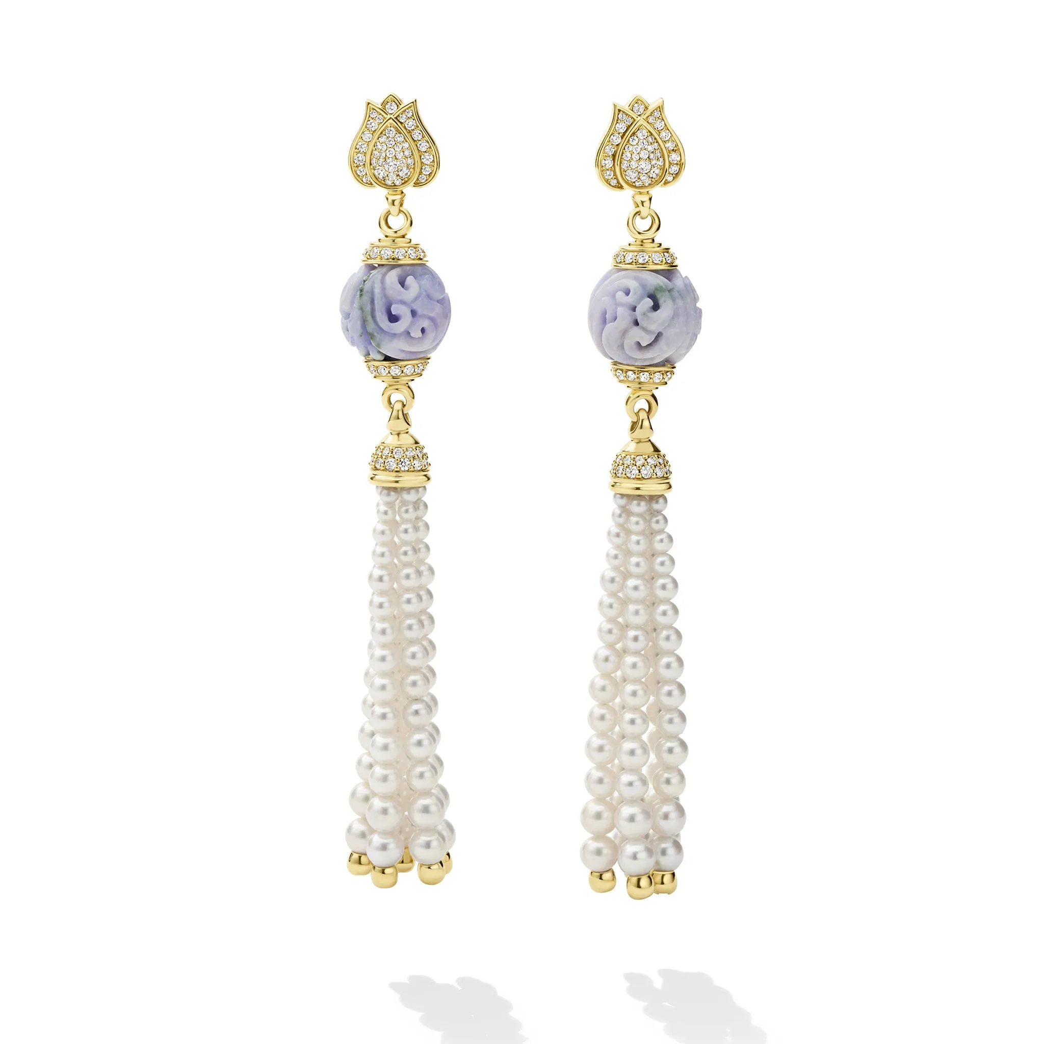SML 18K Gold Lavender Jade and Pearl Tassel Earring sold by LAGOS product image thumbnail 2