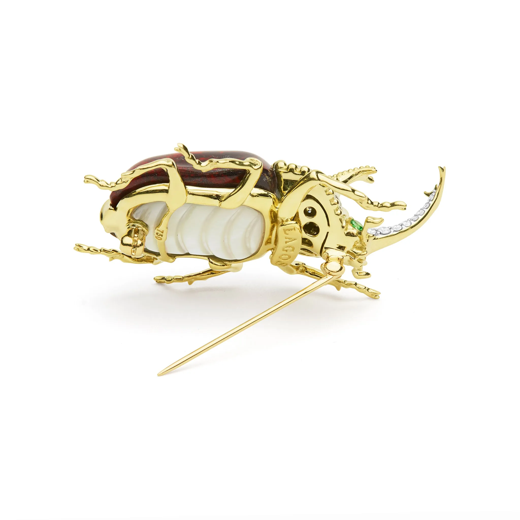Rare Wonders 18K Gold Iddingsite and Diamond Hercules Beetle Pin sold by LAGOS product image thumbnail 5