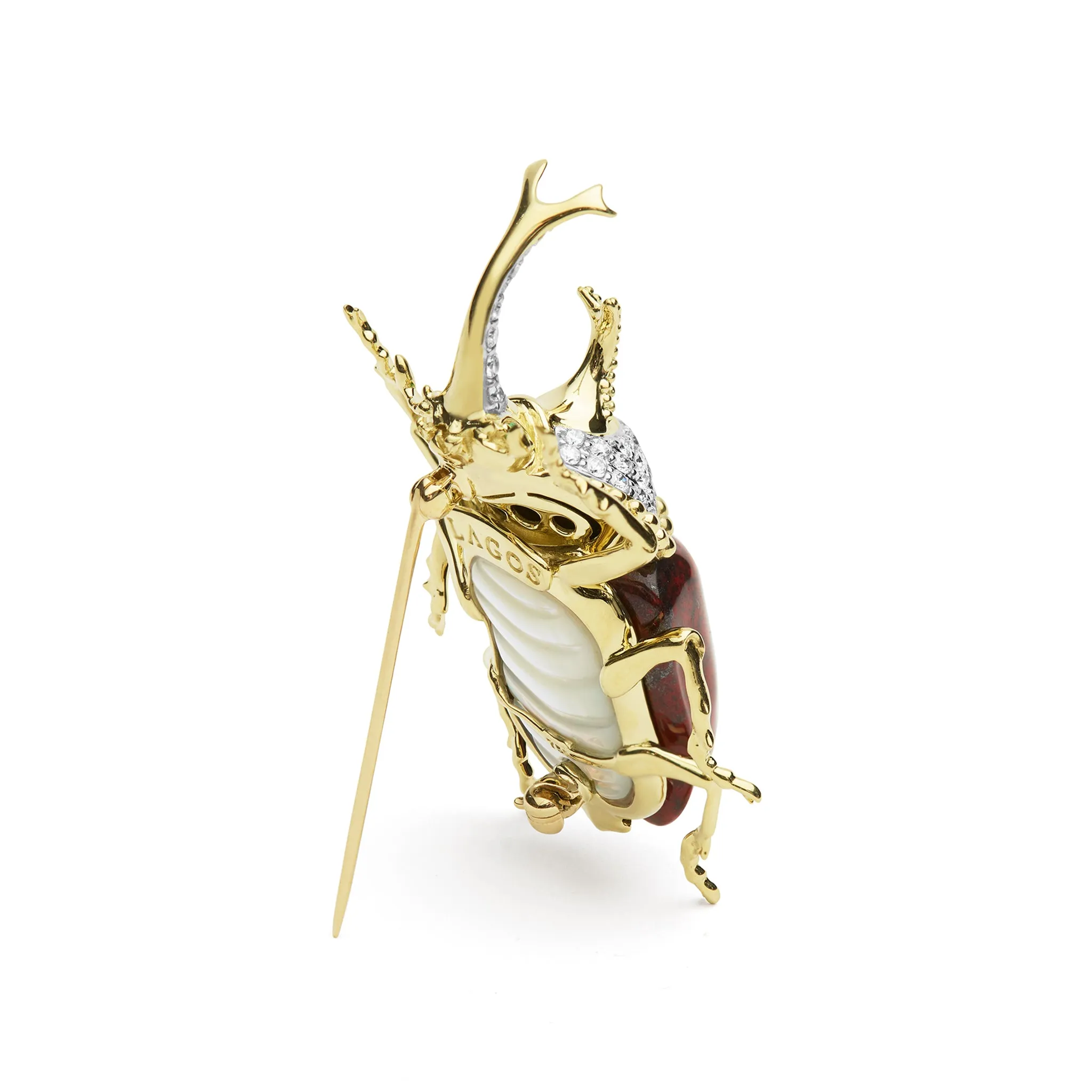 Rare Wonders 18K Gold Iddingsite and Diamond Hercules Beetle Pin sold by LAGOS product image thumbnail 4