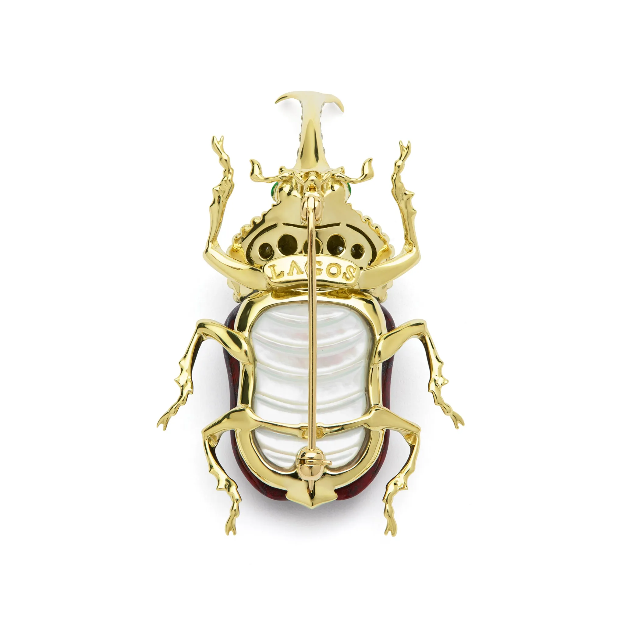 Rare Wonders 18K Gold Iddingsite and Diamond Hercules Beetle Pin sold by LAGOS product image thumbnail 2
