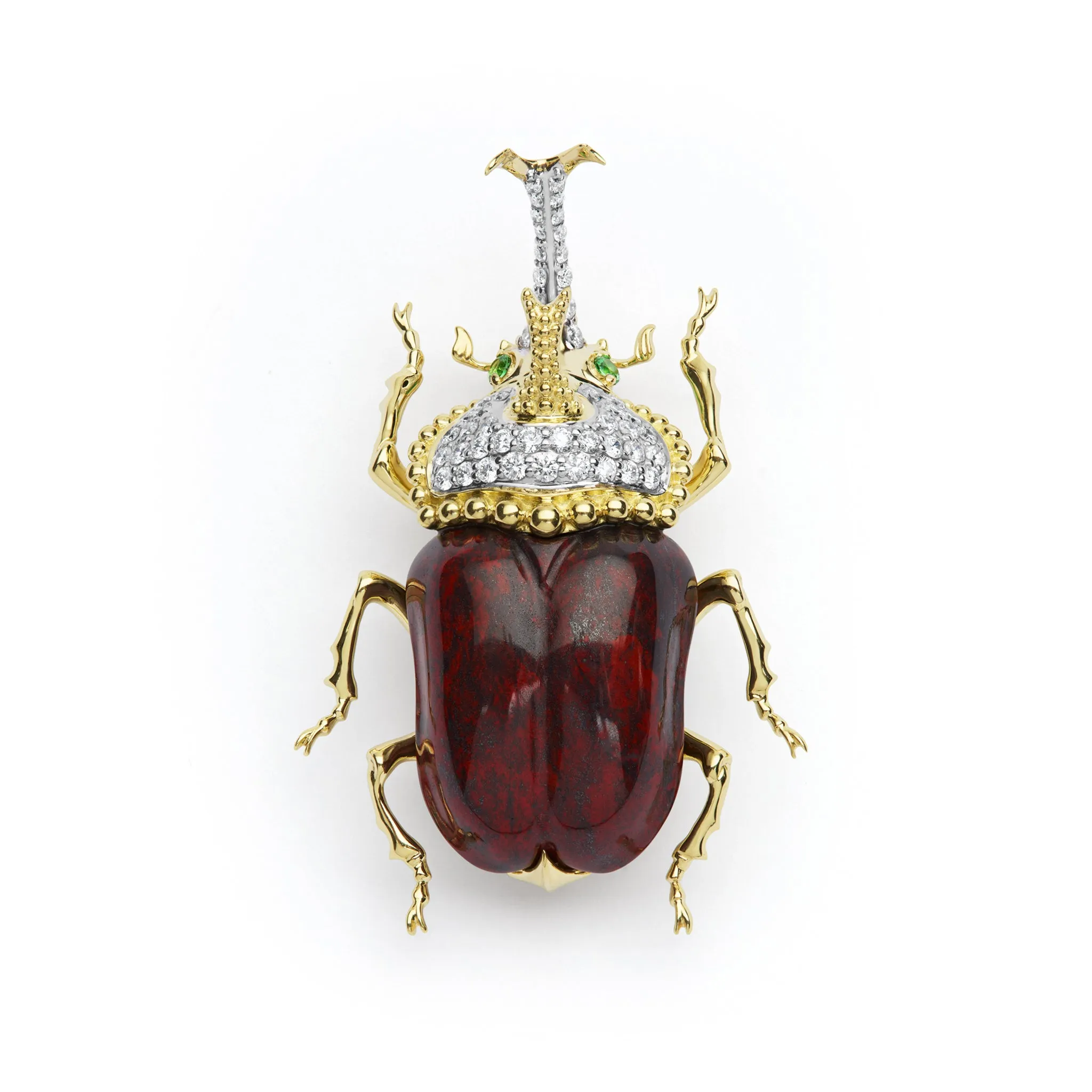 Rare Wonders 18K Gold Iddingsite and Diamond Hercules Beetle Pin sold by LAGOS