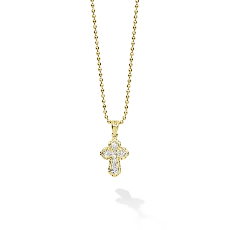 Caviar Medium Gold 18K Gold and Diamond Cross Pendant Necklace made by LAGOS