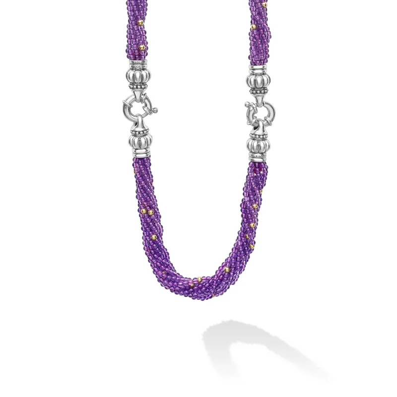 Caviar Icon Sterling Silver with Amethyst and 18K Gold Beaded Necklace made by LAGOS