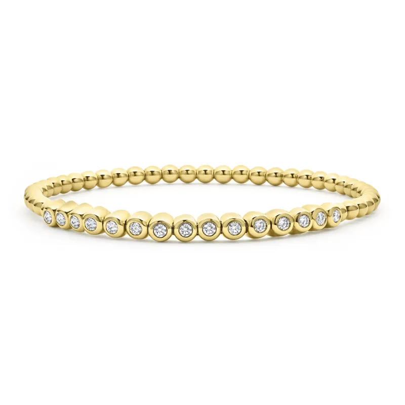 Caviar Gold 18K Gold Diamond Stretch Bracelet made by LAGOS