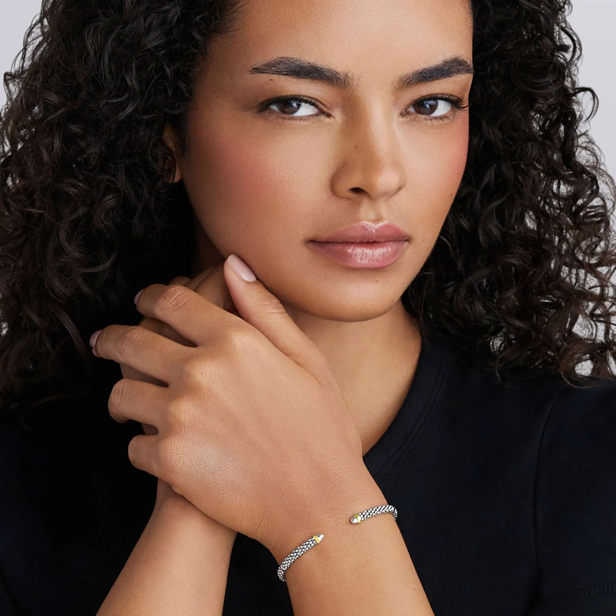 Signature Caviar Two-Tone Mini Versa Torque Bracelet | 3mm sold by LAGOS product image thumbnail 2